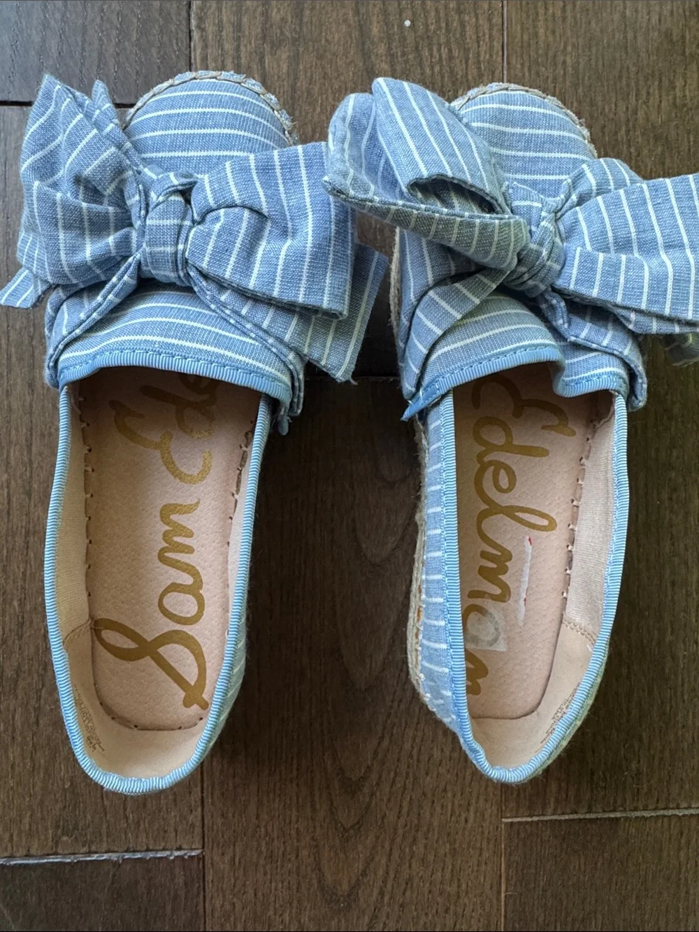 Sam Edelman Light Blue and White Striped Bow Espadrille Flats, size 6